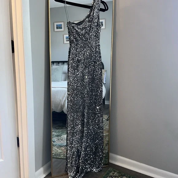 Fashion Nova Silver Sequin One-Shoulder Dress - Picture 6 of 11